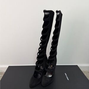 Saint Laurent Black Suede Strappy Knee-High Heels